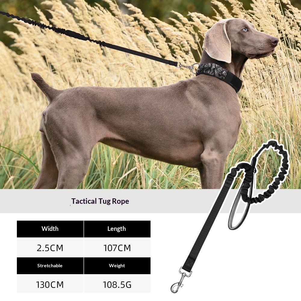 Tactical Military Dog Leash Hook Clips Bungee Dog Lead Elastic Bungee Rope Leash with Control Handle (black) V1192-AZ-W-2959