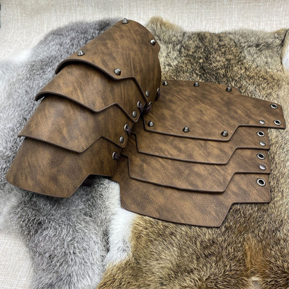 A pair Medieval Faux Leather 4 Layers Bracers Arm Armor, Middle Ages Mercenary Gauntlets, Costume Knight V1192-AZ-W-2968