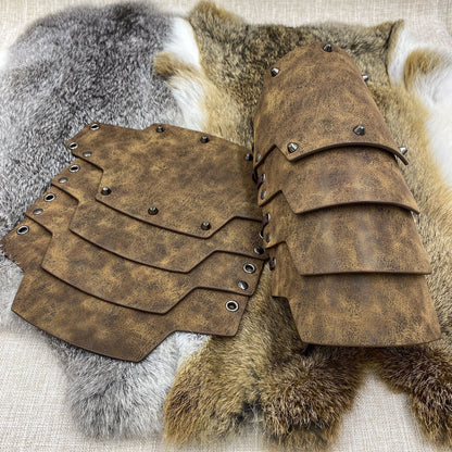 A pair Medieval Faux Leather 4 Layers Bracers Arm Armor, Middle Ages Mercenary Gauntlets, Costume Knight V1192-AZ-W-2968