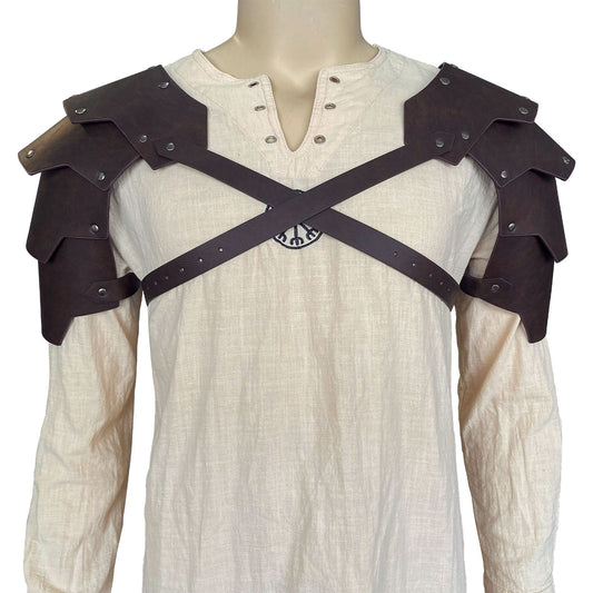 Medieval Faux Leather pauldron , Vintage Mercenary Knight Shoulder Armor for Cosplay Costume (dark brown) V1192-AZ-W-2969