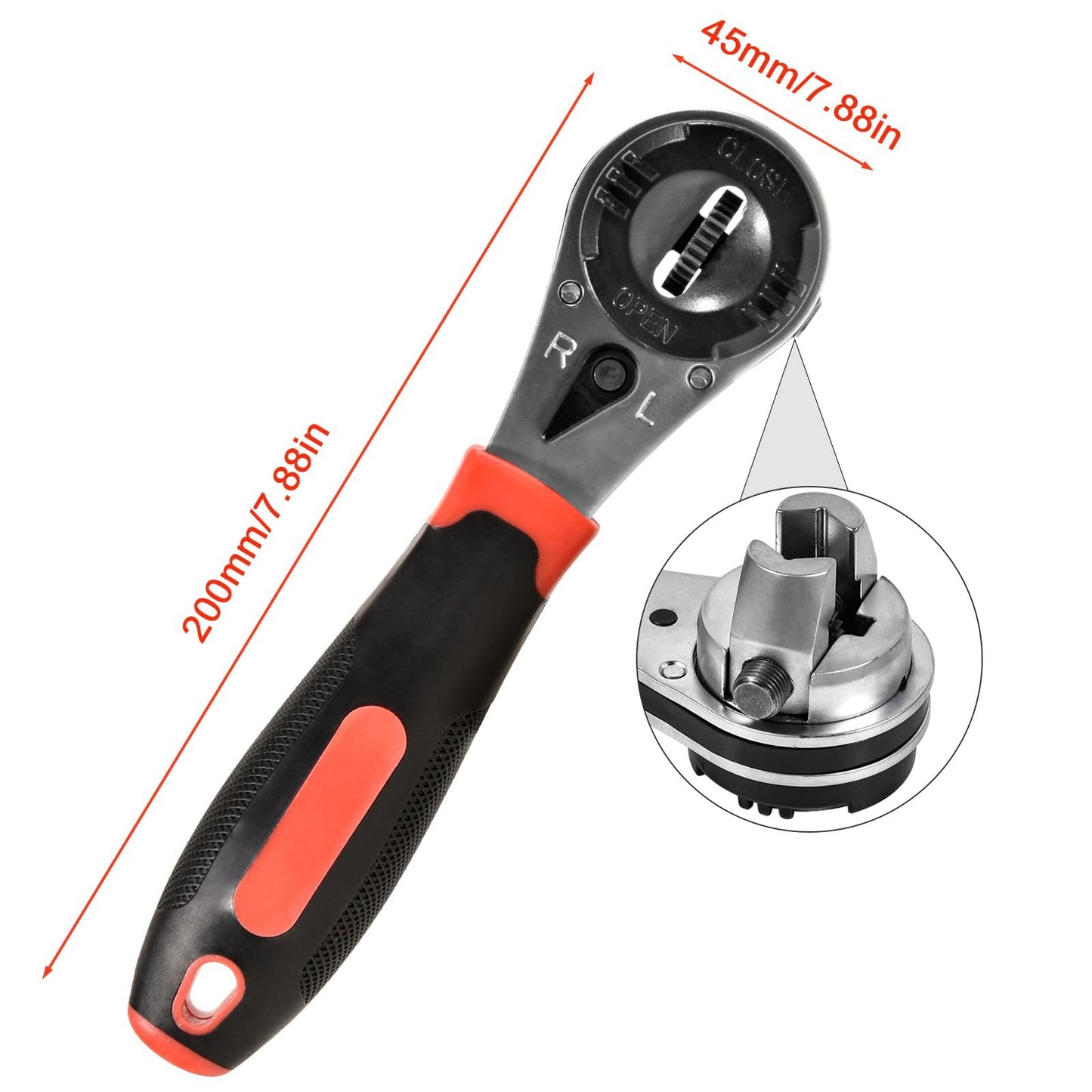 8 Inch Adjustable Ratchet Socket Wrench,Performance Tool Dual Drive Flex Head Ratchet capacity from 1/4-7/8 V1192-AZ-W-2978
