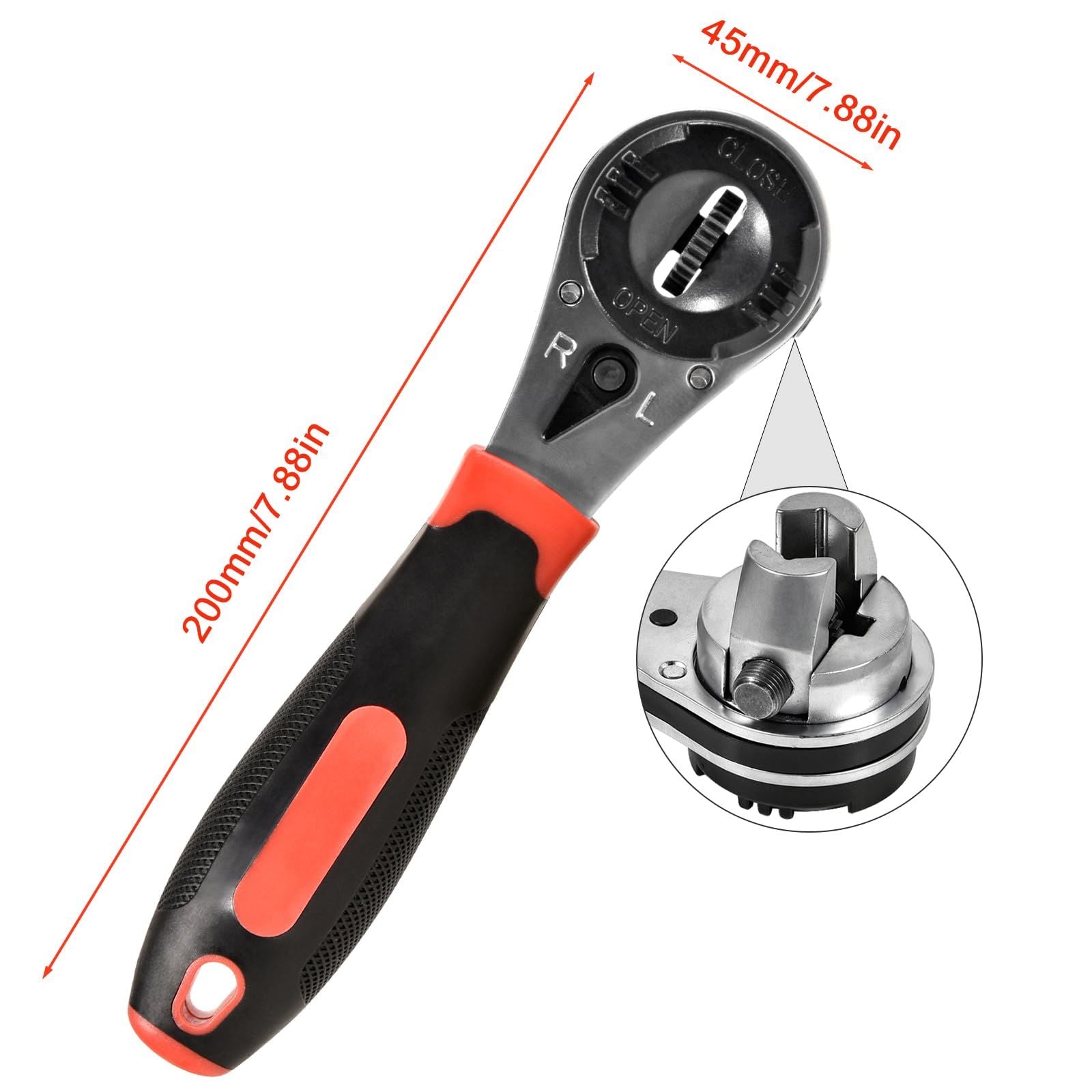 8 Inch Adjustable Ratchet Socket Wrench,Performance Tool Dual Drive Flex Head Ratchet capacity from 1/4-7/8 V1192-AZ-W-2978