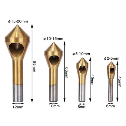 4pcs Titanium Coated Countersink Chamfer Tool Deburring Tool Set Metal Wood Drill Bits 2-5mm 5-10mm 10-15mm V1192-AZ-W-2981