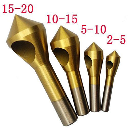 4pcs Titanium Coated Countersink Chamfer Tool Deburring Tool Set Metal Wood Drill Bits 2-5mm 5-10mm 10-15mm V1192-AZ-W-2981