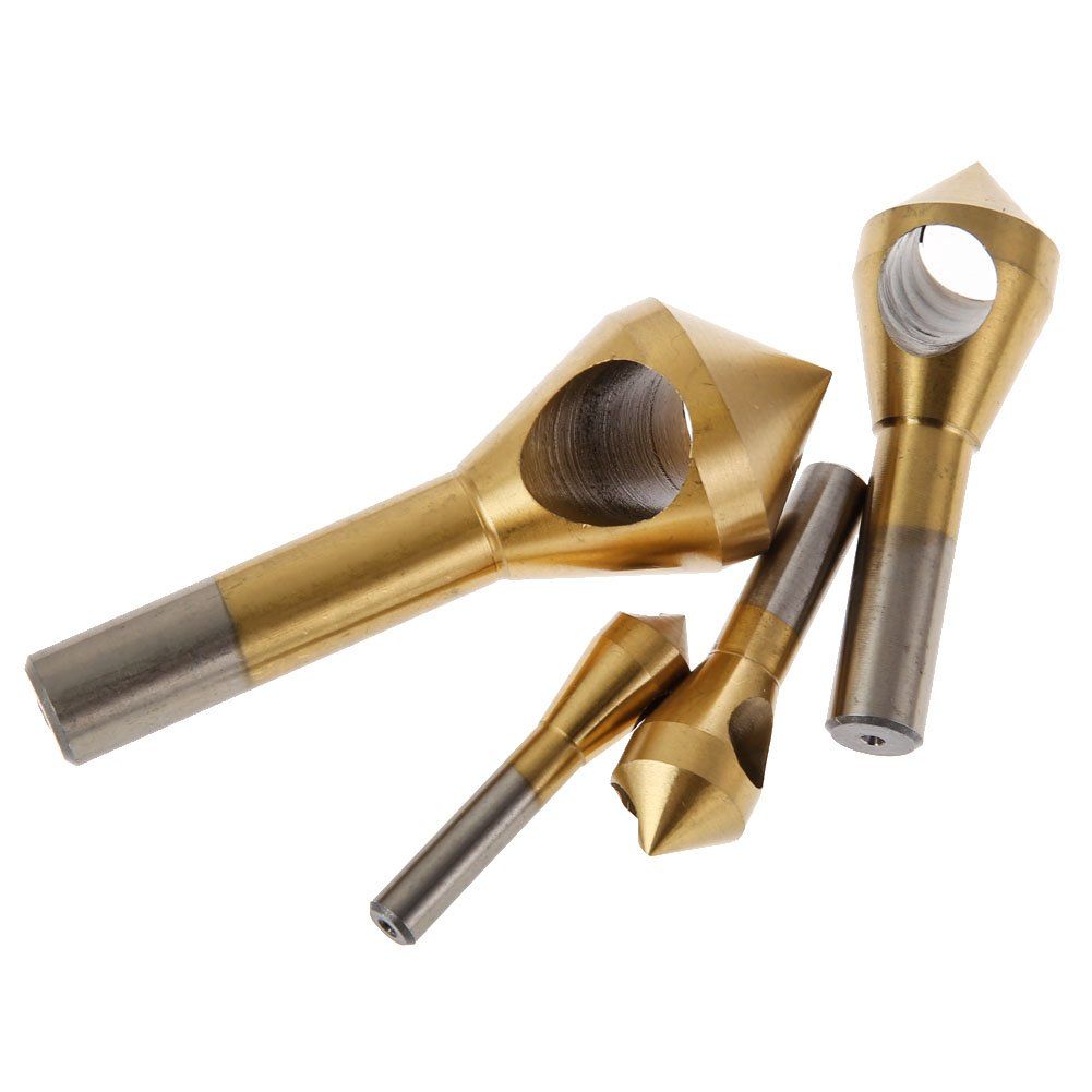 4pcs Titanium Coated Countersink Chamfer Tool Deburring Tool Set Metal Wood Drill Bits 2-5mm 5-10mm 10-15mm V1192-AZ-W-2981