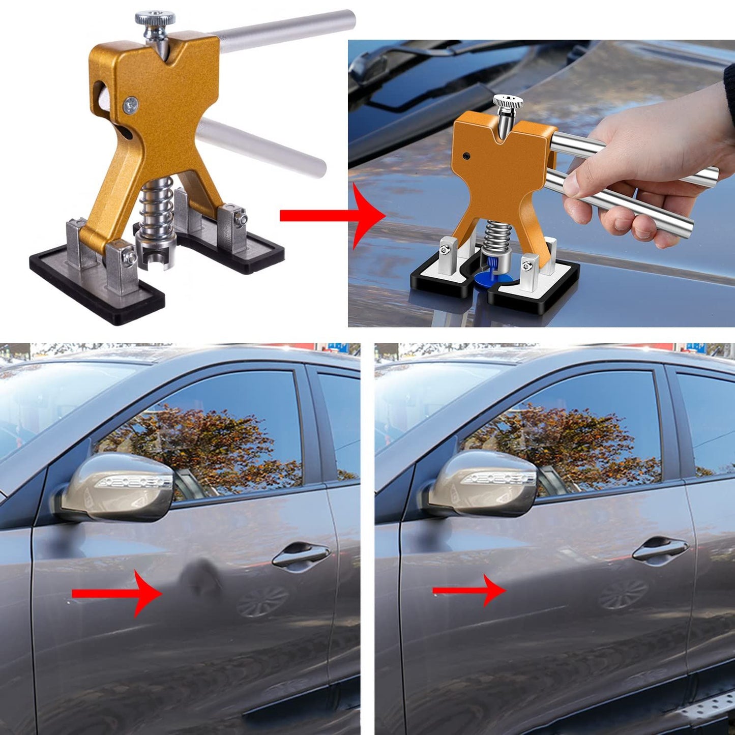 Adjustable Golden Dent Remover Tools Paintless Dent Repair Kit Dent Lifter Puller for Car Large & Small Ding V1192-AZ-W-2987