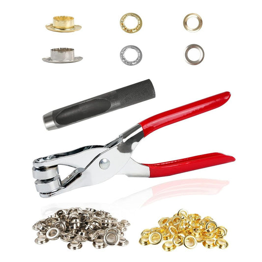 150Pcs 12mm Grommet Tool Kit, Grommet Kit, Eyelet Kit with Leather Hole Punch Pliers, 150 Metal Eyelets and V1192-AZ-W-2993