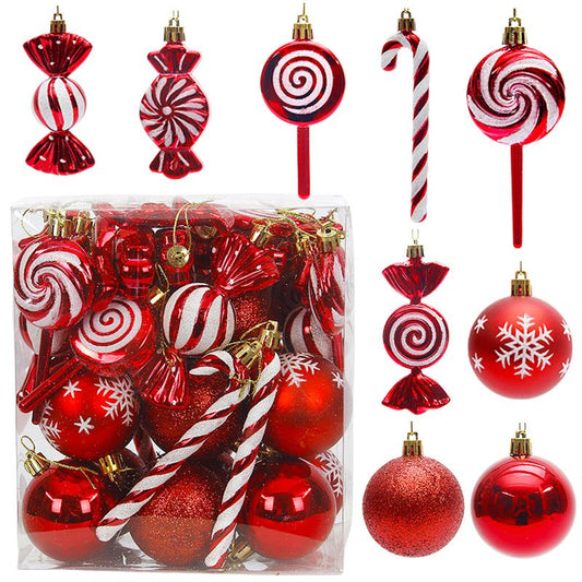 Christmas Tree Ornaments 36 pcs Multi-Size Candy Cane Shatterproof Ball Ornaments Set for Christmas Holiday V1192-AZ-W-2999