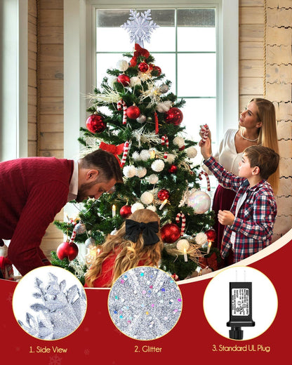 Christmas Tree Topper Lighted with Built-in Led Rotating Snowflake Projector Lights, Hollowed Tree Topper V1192-AZ-W-3001