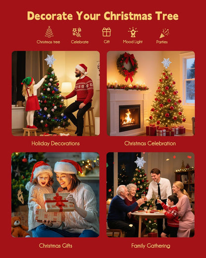 Christmas Tree Topper Lighted with Built-in Led Rotating Snowflake Projector Lights, Hollowed Tree Topper V1192-AZ-W-3001