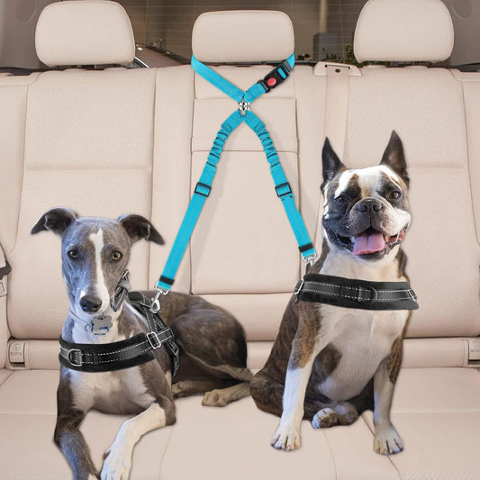 2pcs Double Dog Seat Belt, New Dual Pet Car Headrest Restraint Safety Seatbelt No Tangle Dog Leash Duty V1192-AZ-W-3006