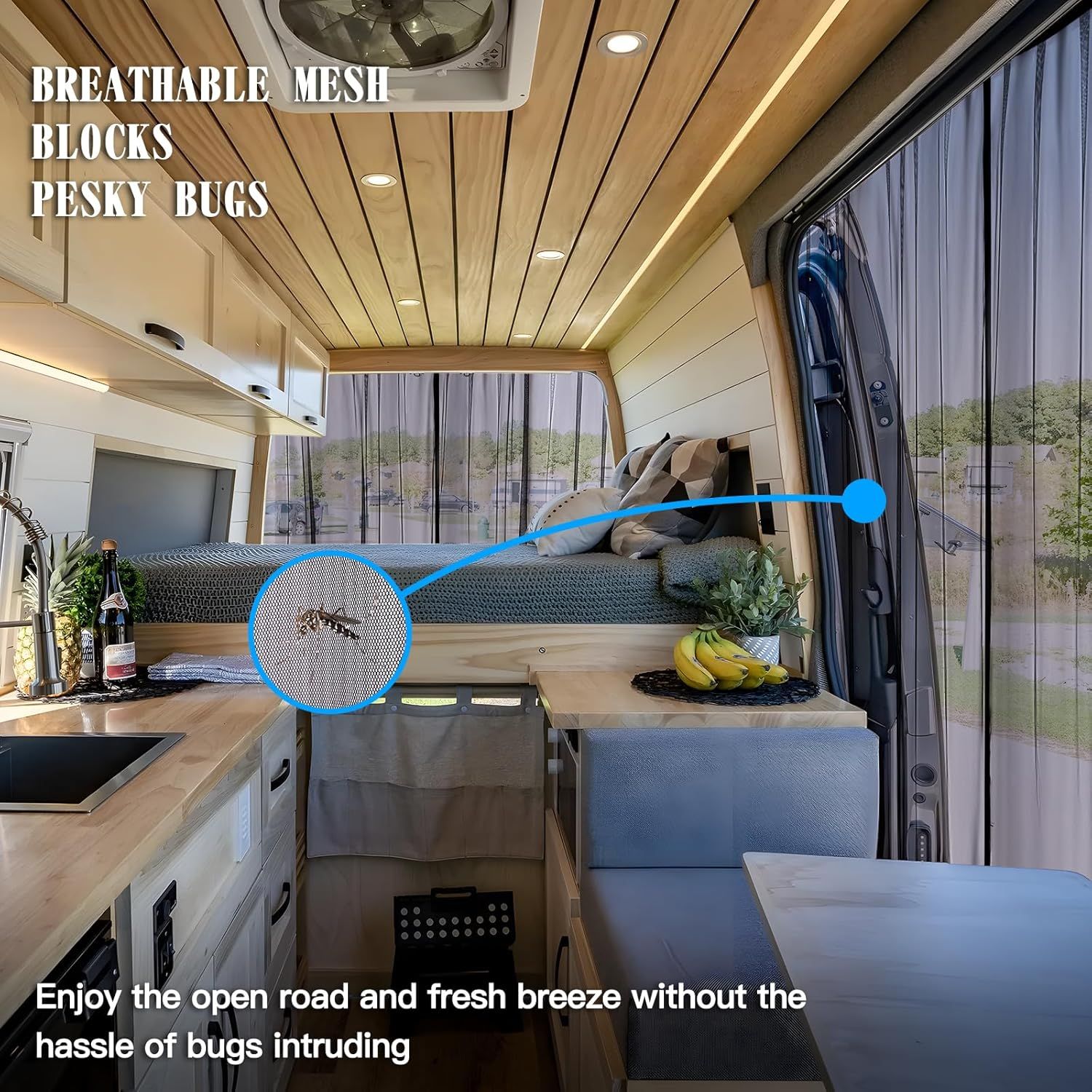 Screen Sliding Door Van Screen Mesh Curtains Easy to Install and Remove, Universal Fly Screen Campervans, V1192-AZ-W-3009