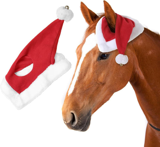 Holiday Santa Horse Hat Pet Costumes One Ear Slip On Santa Hat Fleece Horse Fleece Cap with Bell V1192-AZ-W-3014