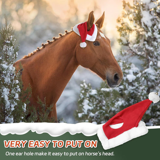 Holiday Santa Horse Hat Pet Costumes One Ear Slip On Santa Hat Fleece Horse Fleece Cap with Bell V1192-AZ-W-3014