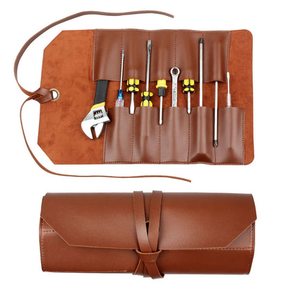 Leather Tool Bag Roll Up, 10Slot Heavy Duty Tool Roll Bag Organizer, Durable Tool Kit Folding Tool Pouch Roll V1192-AZ-W-3033