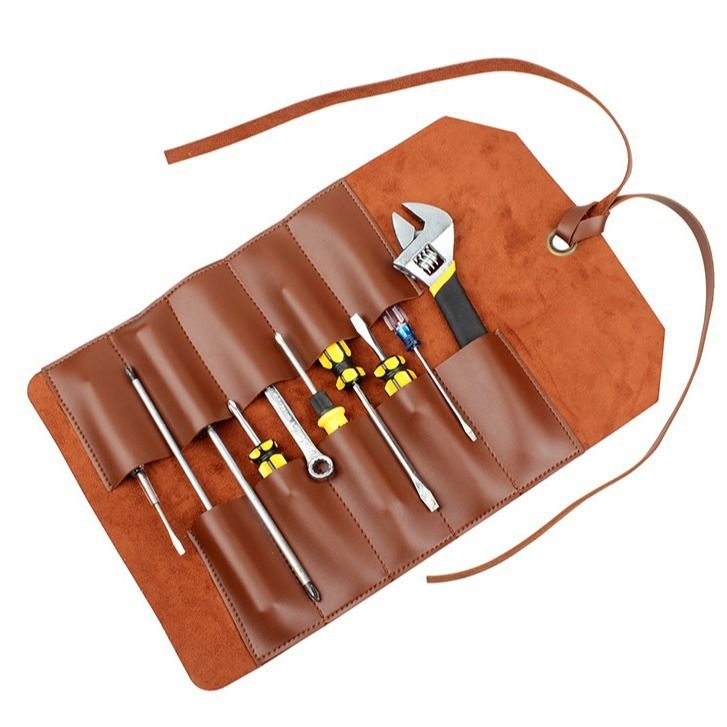 Leather Tool Bag Roll Up, 10Slot Heavy Duty Tool Roll Bag Organizer, Durable Tool Kit Folding Tool Pouch Roll V1192-AZ-W-3033