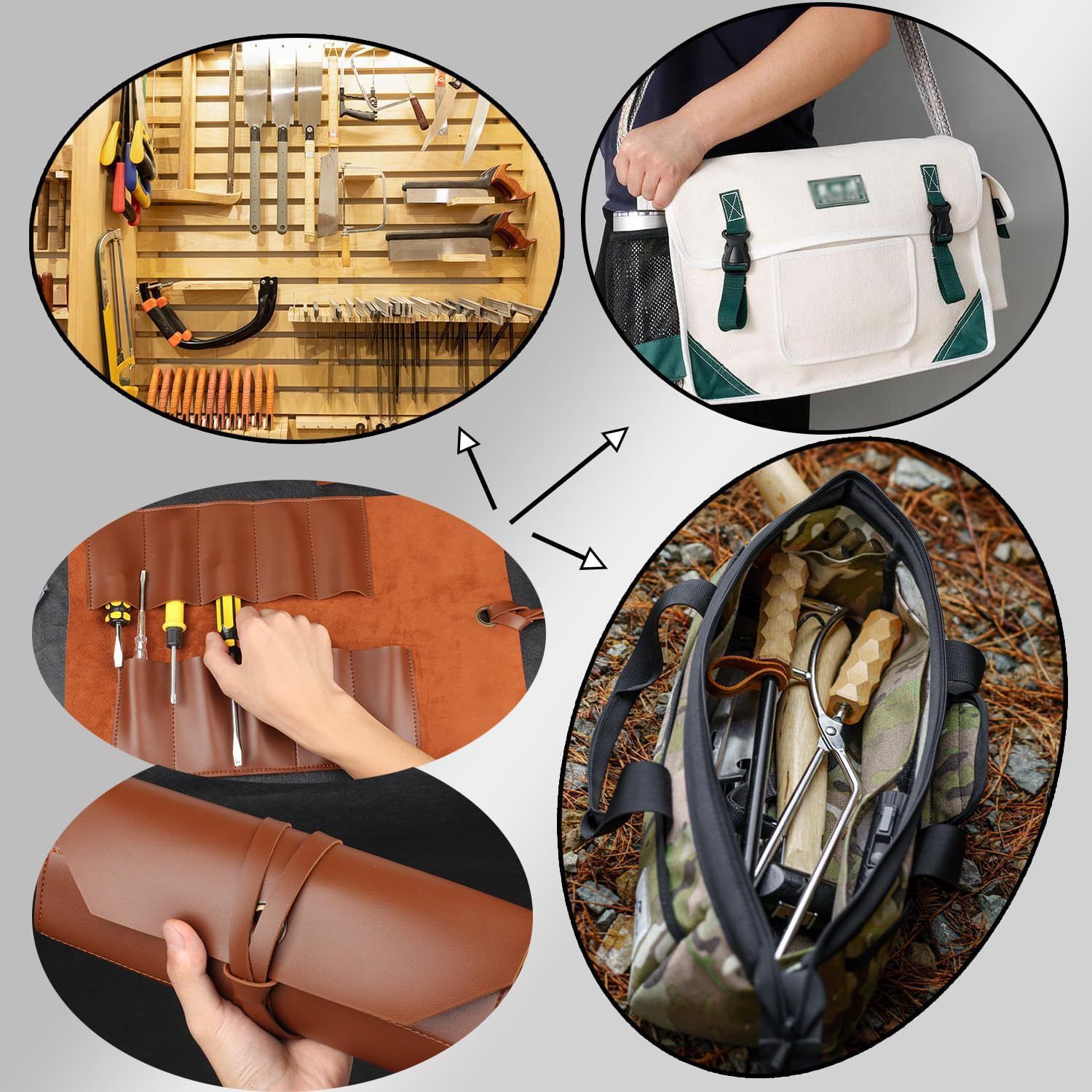 Leather Tool Bag Roll Up, 10Slot Heavy Duty Tool Roll Bag Organizer, Durable Tool Kit Folding Tool Pouch Roll V1192-AZ-W-3033