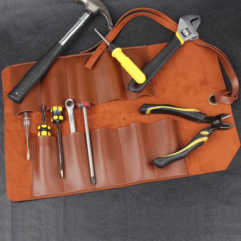 Leather Tool Bag Roll Up, 10Slot Heavy Duty Tool Roll Bag Organizer, Durable Tool Kit Folding Tool Pouch Roll V1192-AZ-W-3033
