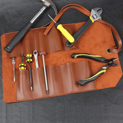 Leather Tool Bag Roll Up, 10Slot Heavy Duty Tool Roll Bag Organizer, Durable Tool Kit Folding Tool Pouch Roll V1192-AZ-W-3033