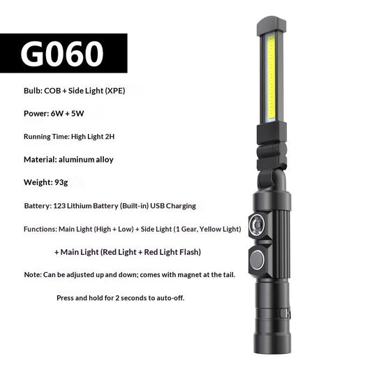 Foldable Rechargeable LED Work Light, LED Slim Work Light with Magnetic Base. Ultra Bright Flashlight, Cast V1192-AZ-W-3037