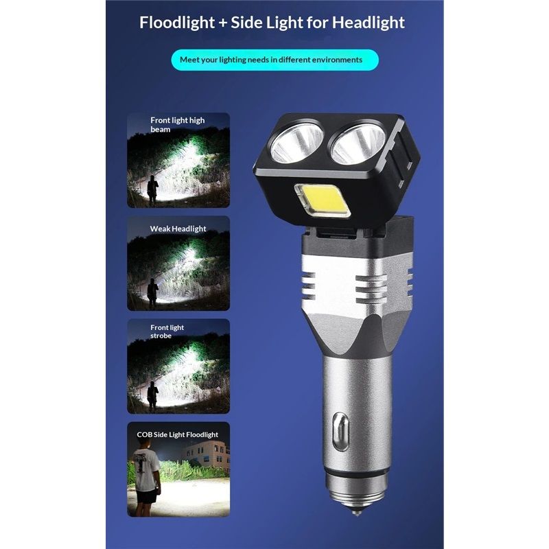 Rechargeable Flashlight, Small Car Charger Flashlight, Emergency Automobile Flashlight with 4 Lighting Modes, V1192-AZ-W-3043