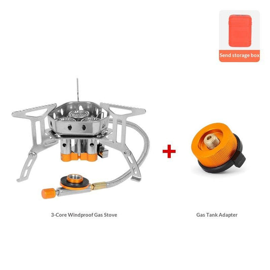 Windproof Camp Stove Camping Gas Stove with Fuel Canister Adapter, Piezo Ignition, Portable Collapsible Stove V1192-AZ-W-3052