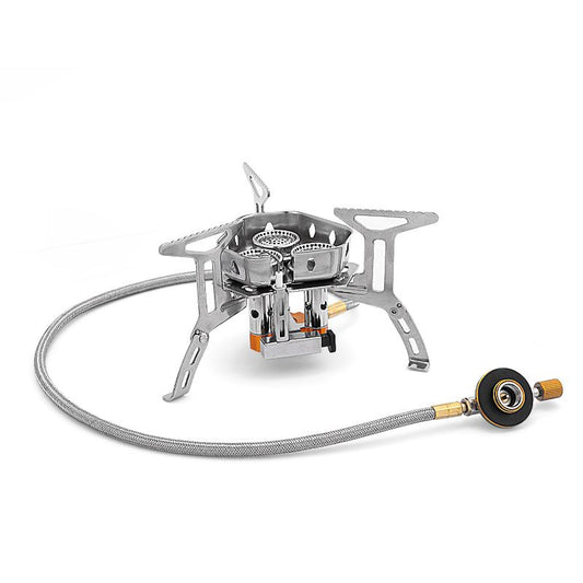 Windproof Camp Stove Camping Gas Stove with Fuel Canister Adapter, Piezo Ignition, Portable Collapsible Stove V1192-AZ-W-3052
