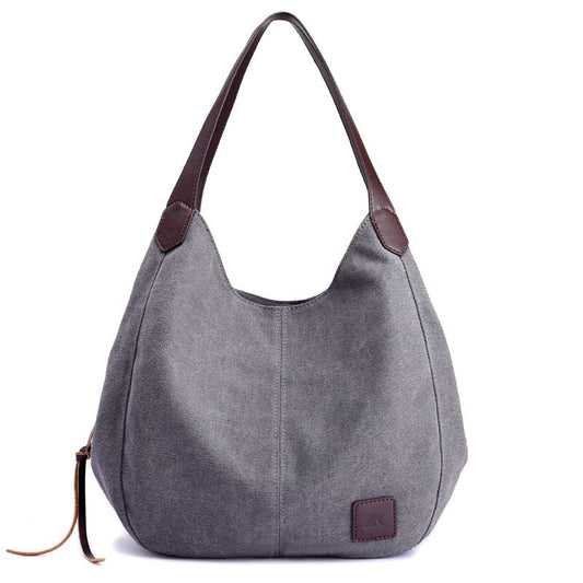 Women's Multi-pocket Shoulder Bag Fashion Canvas Handbag, Women Shoulder Bag Tote Vintage Top-Handle Bag V1192-AZ-W-3066