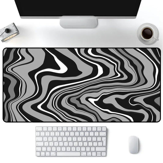 Abstract Black and White Marble Fluid Topographic Contour Map Ink Liquid Wave Gaming Keyboard Mouse Pad V1192-AZ-W-3074