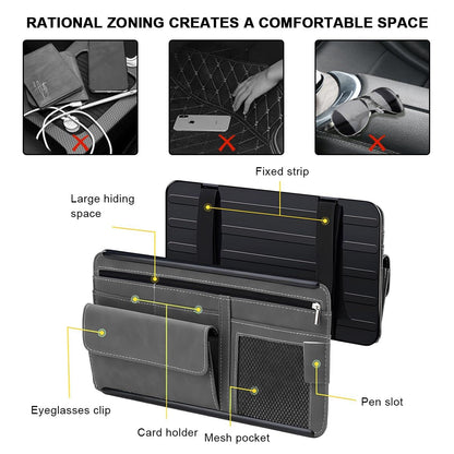 Car Sun Visor Organizer, Soft Leather Surface Eyeglasses Note Card Holder Car Storage Bag, Scratch-Resistant V1192-AZ-W-3083