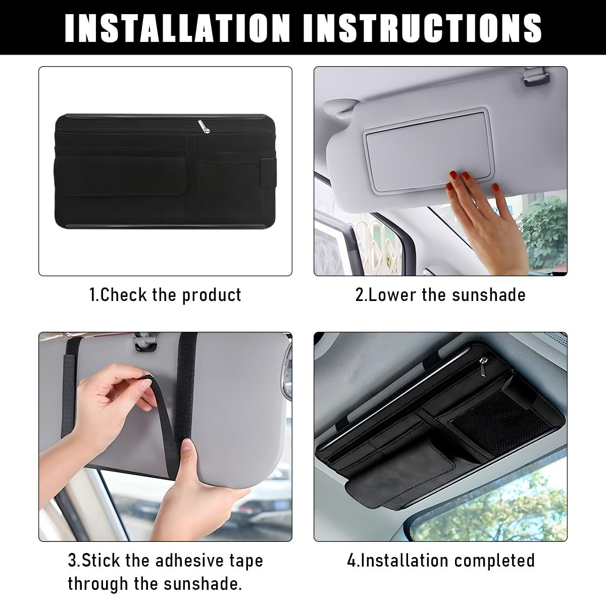 Car Sun Visor Organizer, Soft Leather Surface Eyeglasses Note Card Holder Car Storage Bag, Scratch-Resistant V1192-AZ-W-3083