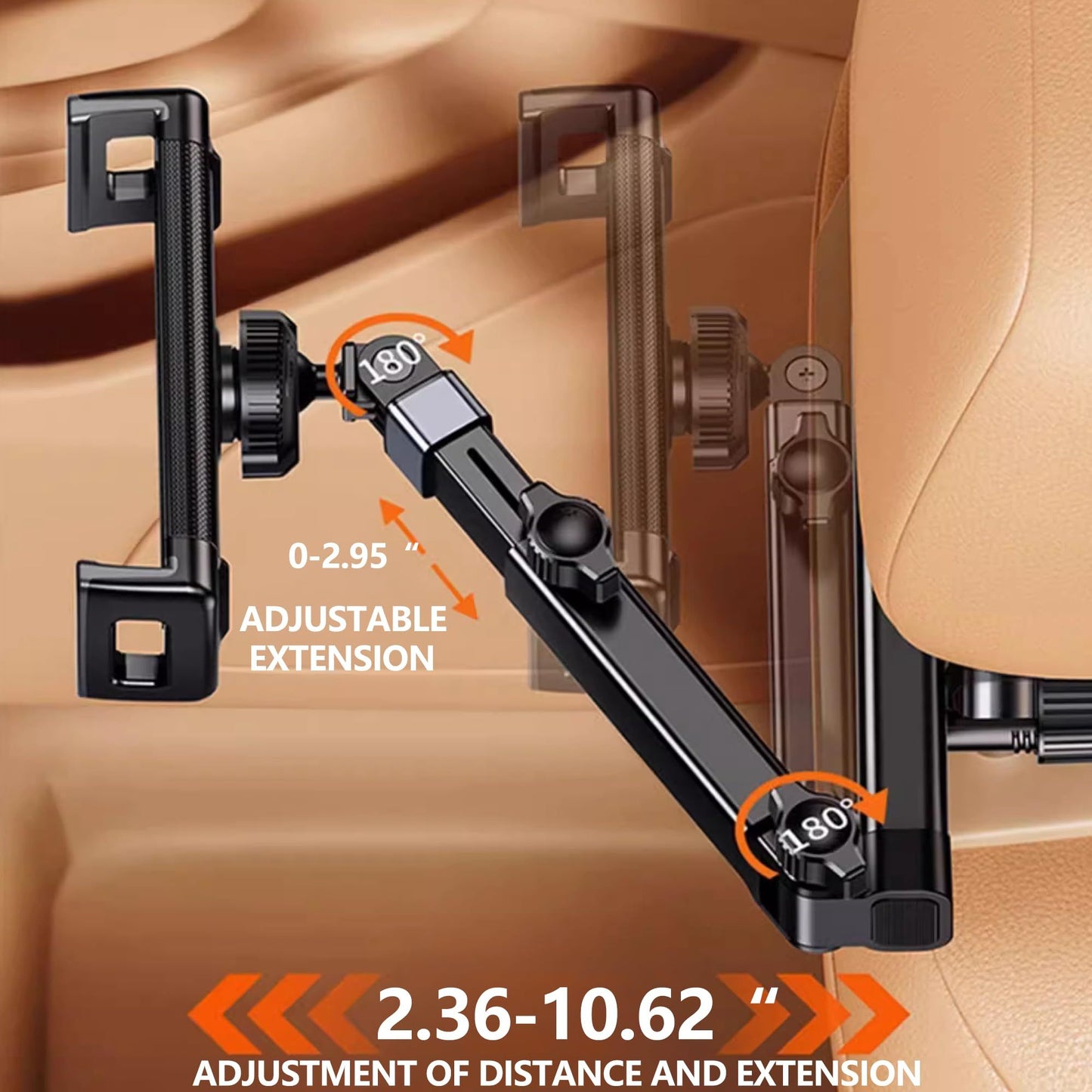 Car Headrest Mount for Tablets & Smartphones - 360 Rotatable, Adjustable Car Essential for Road Trip (Single V1192-AZ-W-3085