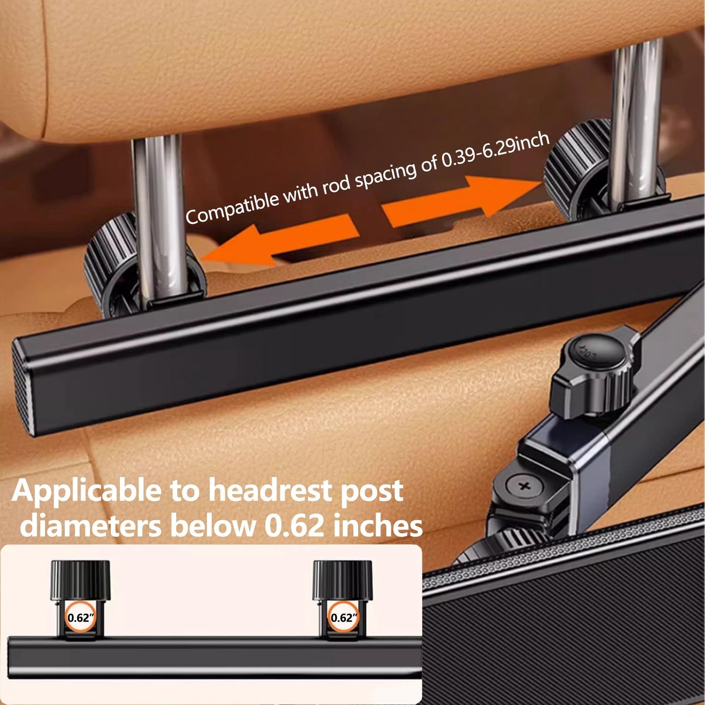 Car Headrest Mount for Tablets & Smartphones - 360 Rotatable, Adjustable Car Essential for Road Trip (Single V1192-AZ-W-3085