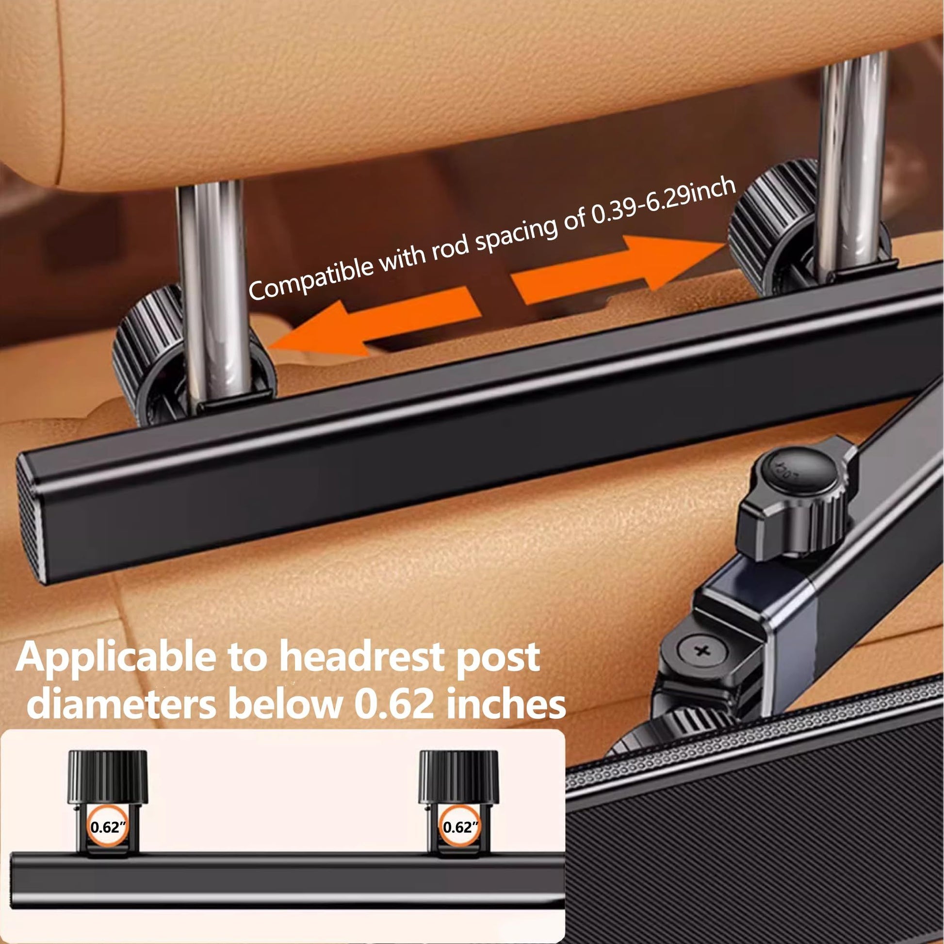 Car Headrest Mount for Tablets & Smartphones - 360 Rotatable, Adjustable Car Essential for Road Trip (Single V1192-AZ-W-3085