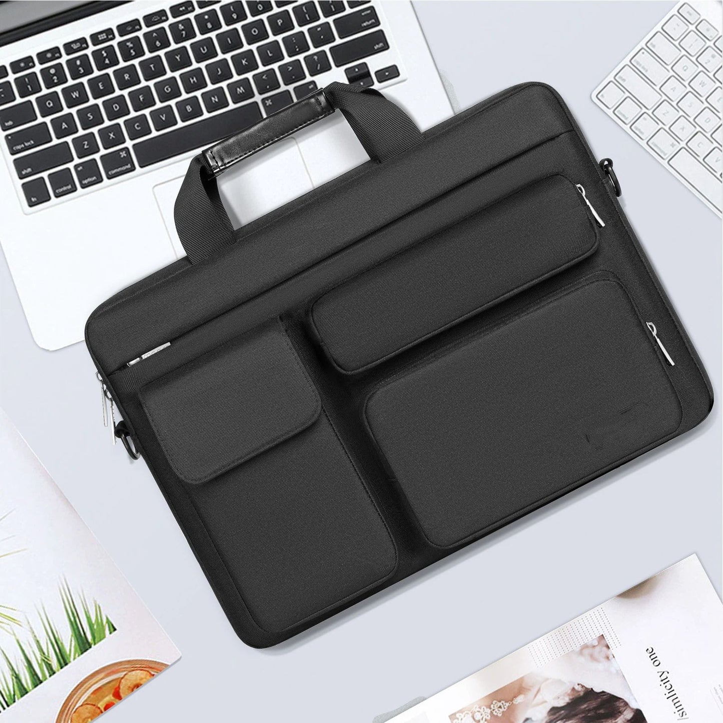 Protective Laptop Case 13 inch Laptop Sleeve, Open Bag with 2 Raised&1 Flapover&1 Handle&Belt, Laptop Case V1192-AZ-W-3095