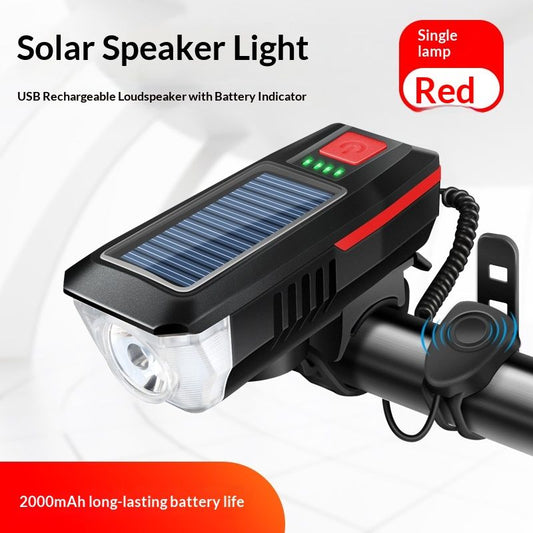Bike Horn Headlight Solar/USB Dual Charging Bike Horn Light High Brightness Bike Headlight Waterproof Bike V1192-AZ-W-3096