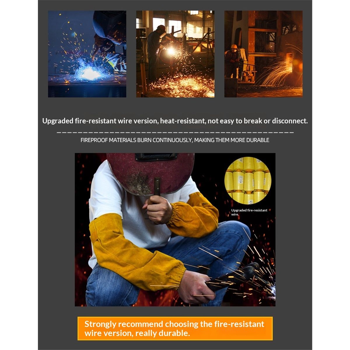 Leather Welding Work Sleeves for Men&Women - Heat&Flame Resistant Arm Protection with Stitching and Cotton V1192-AZ-W-3101