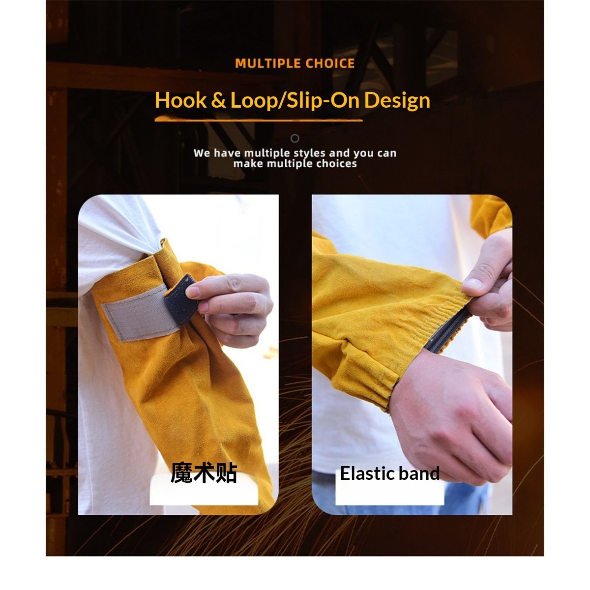 Leather Welding Work Sleeves for Men&Women - Heat&Flame Resistant Arm Protection with Stitching and Cotton V1192-AZ-W-3101