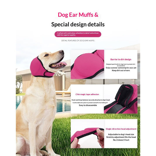 Dog Ear Muffs & No Shake Ear Wrap for Hematoma, Bathing, Drying,Swim& Noise Anxiety Relief - Elastic V1192-AZ-W-3107