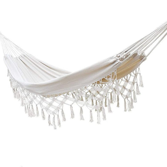 Handmade Boho Large Macrame Fringe 2 Person Double Deluxe Hammock Swing Net Chair for Beach, Yard, Bedroom, V1192-AZ-W-3116