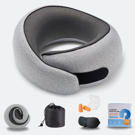 Travel Neck Pillow, Pure Memory Foam Neck Pillow for Airplanes, Comfortable Breathable Cover, 360 Degree V1192-AZ-W-3118