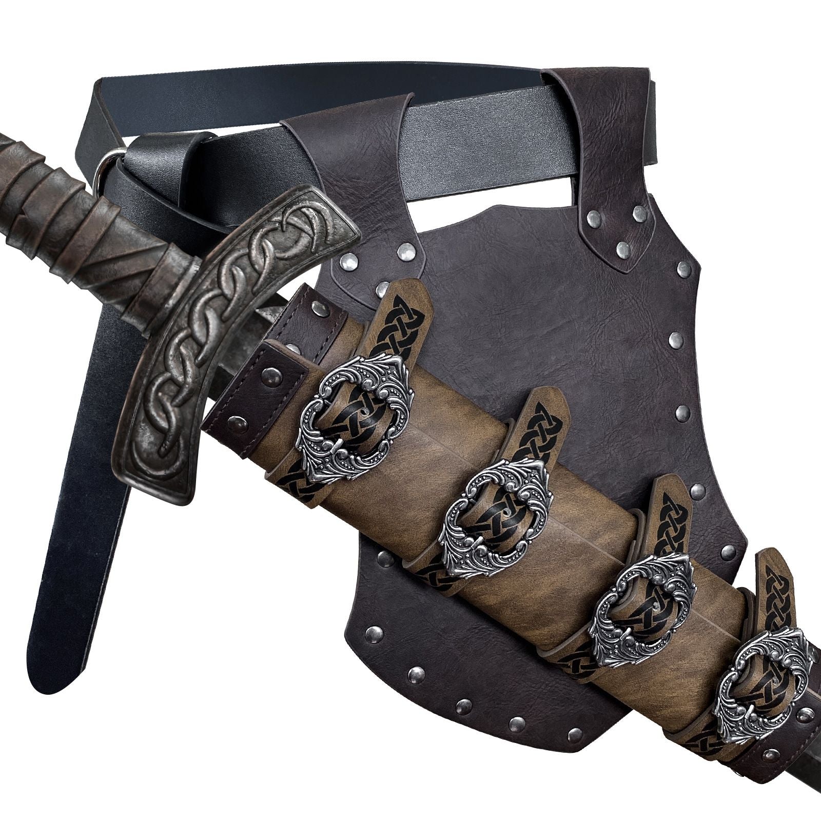 Medieval Faux Leather Sword Frog, Vintage Middle Ages Sword Holster, Mercenary Knight Adjustable Dagger V1192-AZ-W-3122