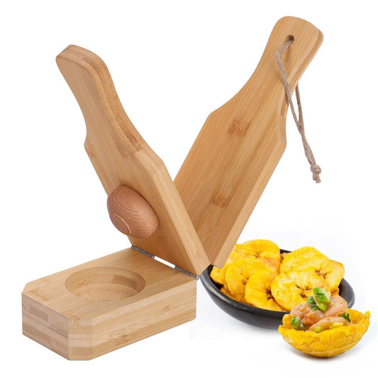 Wooden Tostonera Plantain Press Banana Smasher Maker Green Plantain's Wood Press 2 in 1 Wooden Crispy Green V1192-AZ-W-3141