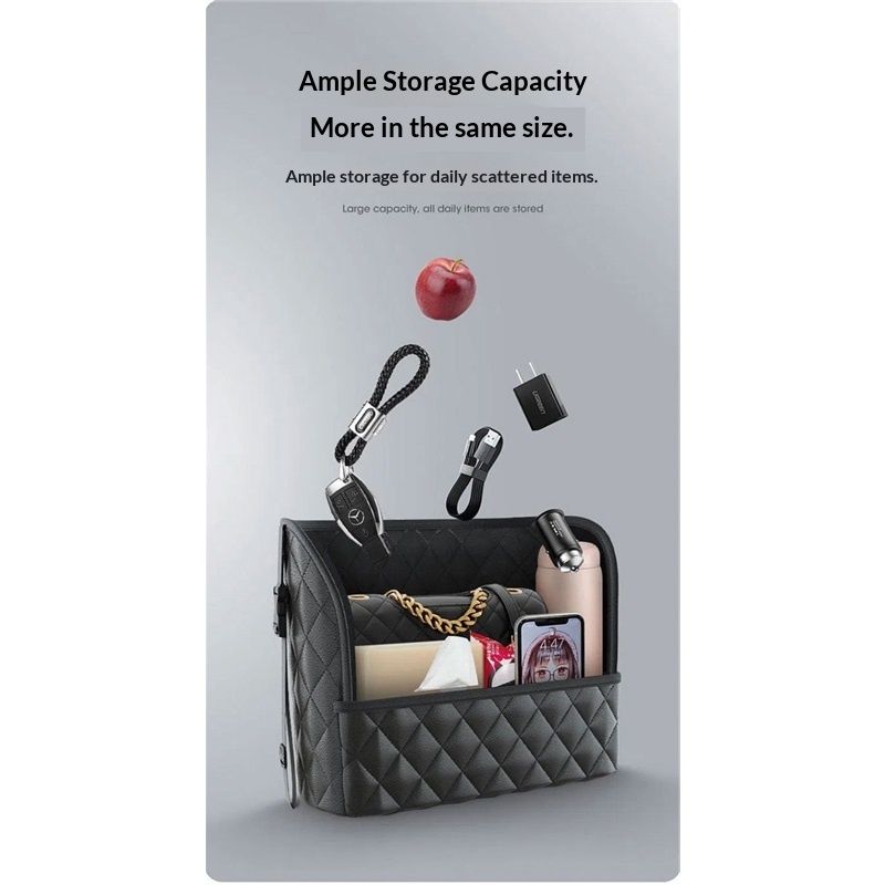 Car Purse Holder - Durable Leather Seat Back Organizer, Front Seat Storage Barrier, Pet & Kids Driver Storage V1192-AZ-W-3142
