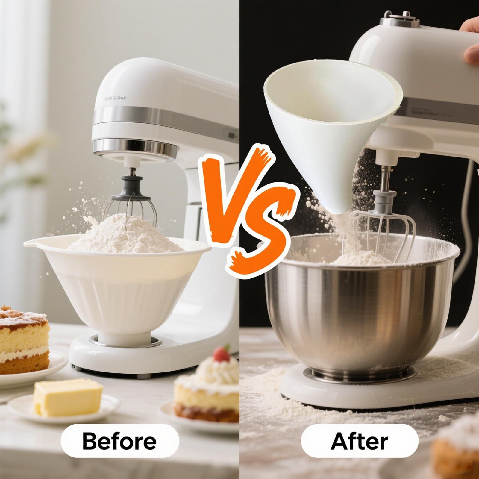 Flour Funnel for Kitchen Aid Mixer, Mess Free Guided Pouring, Easy Clean Durable Accessory for Baking and V1192-AZ-W-3150