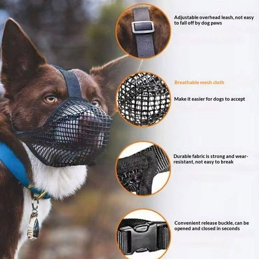 Dog Muzzle, Mesh Muzzles for Small Large Dogs, Soft Covered Mouth Guard with Adjustable Straps, Prevent V1192-AZ-W-3153