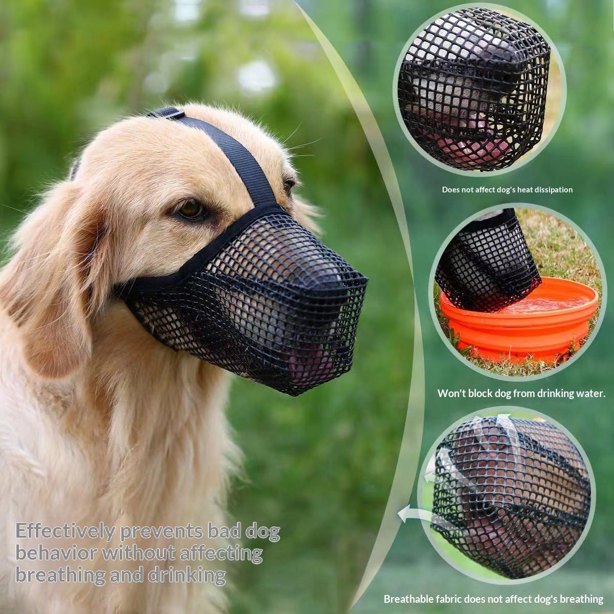 Dog Muzzle, Mesh Muzzles for Small Large Dogs, Soft Covered Mouth Guard with Adjustable Straps, Prevent V1192-AZ-W-3153