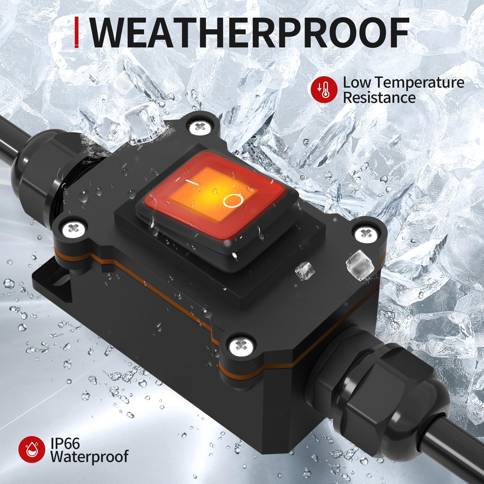 Inline Cord Switch 16A DC Waterproof Inline Switch IP66 Red Lighted with Wire Outdoor Inline Power Lamp V1192-AZ-W-3160