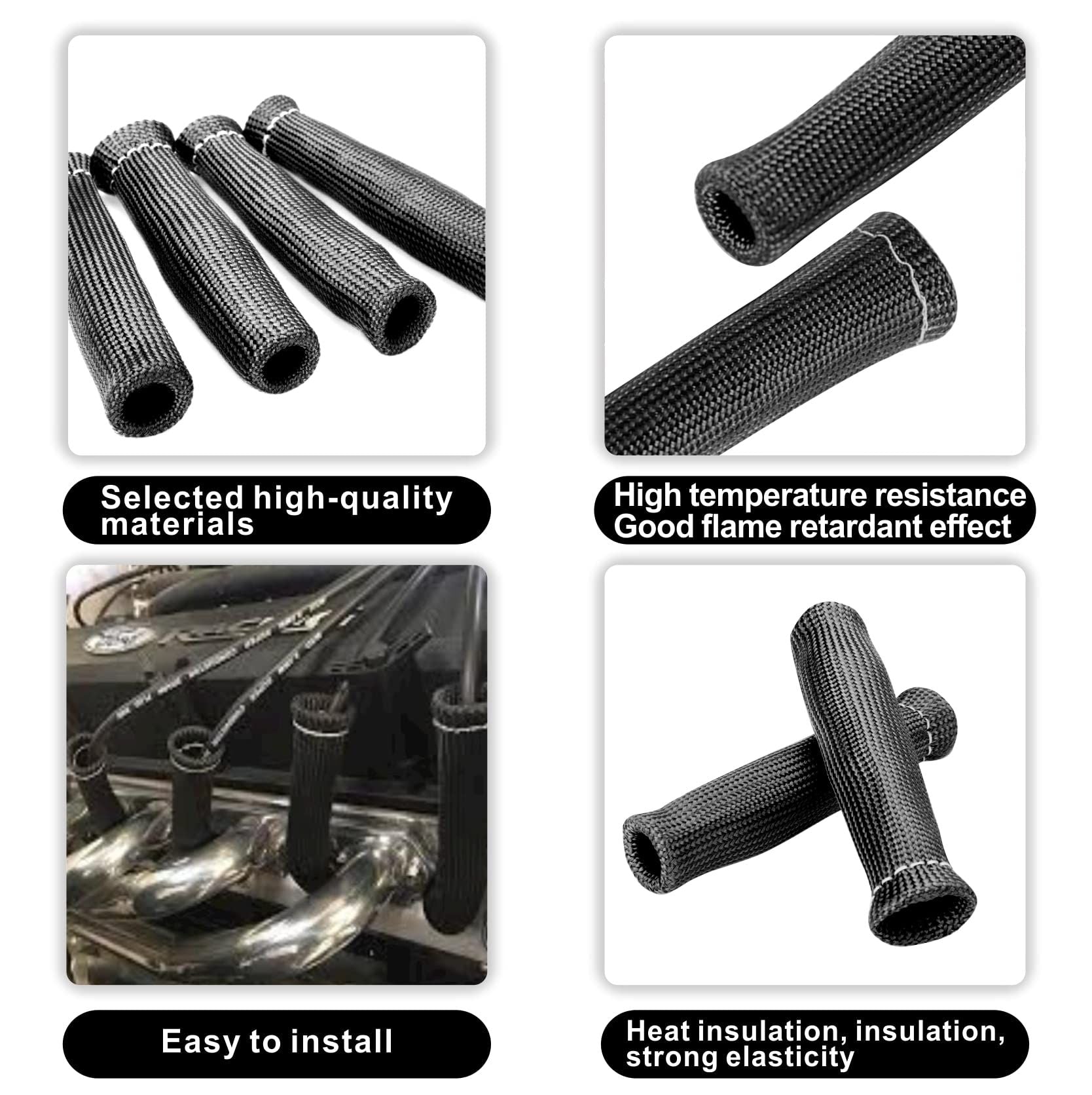 Spark Plug Wire Heat Shield Sleeve Protection 2500 High Temp Heat Tape Protect 8-Pack (Black) V1192-AZ-W-3168