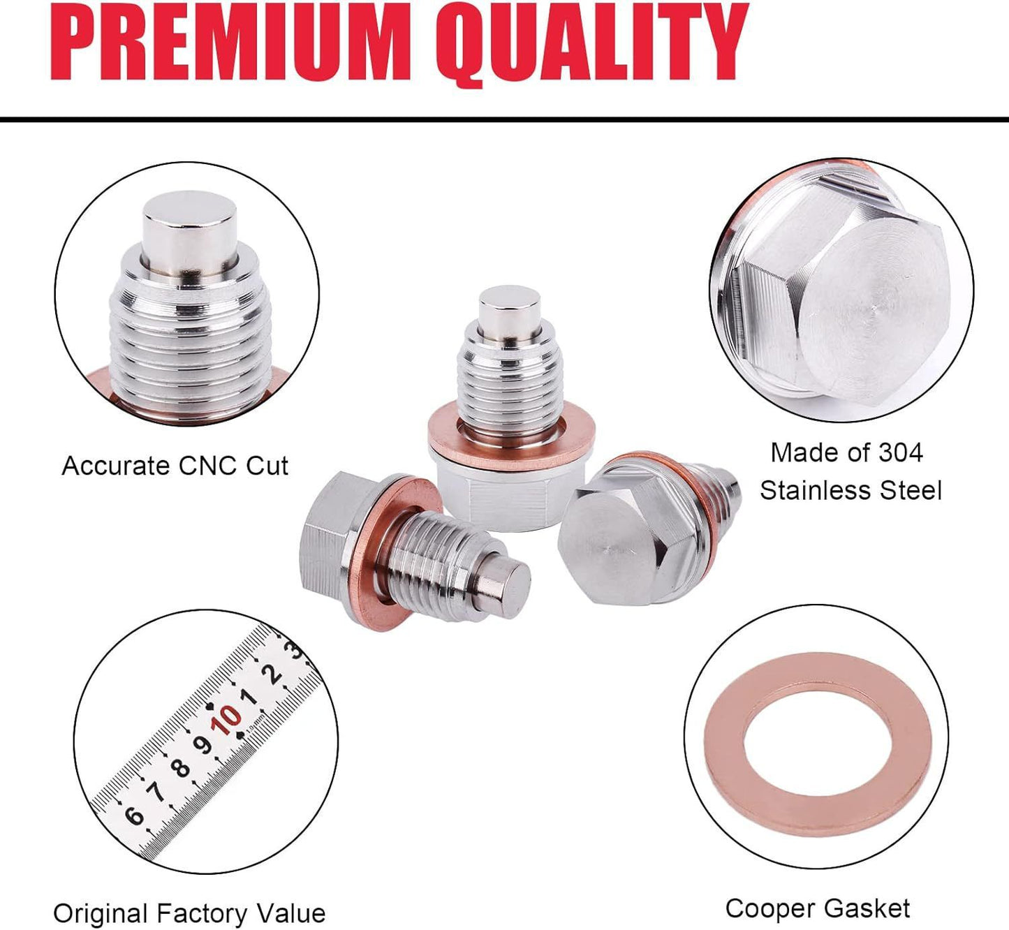 M16 x1.5 Magnetic Oil Drain Plug Stainless Steel Oil Pan Drain Bolt Replacement , Mini 1pcs Crush Washer V1192-AZ-W-3175